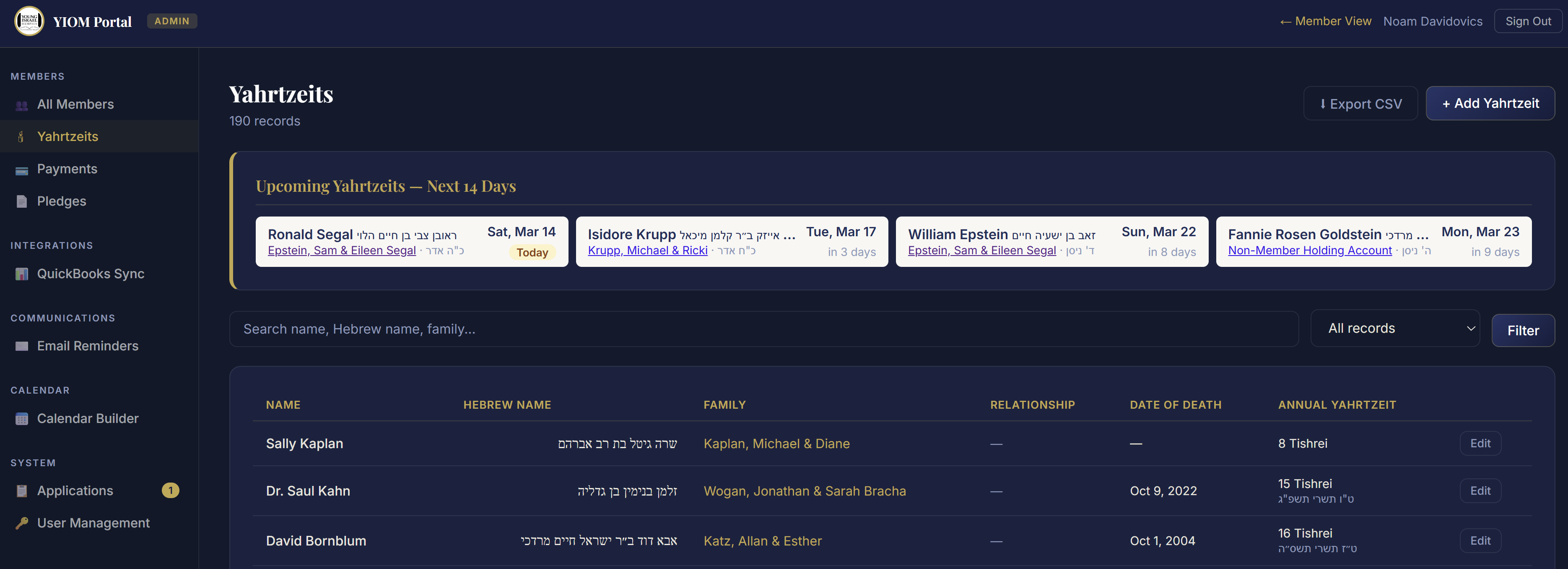 YIOM Synagogue Management Portal